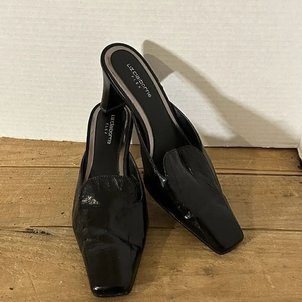 Liz Claiborne Flex Kisa Classic Slip on  Women’s Black Leather Slide Mule 7M